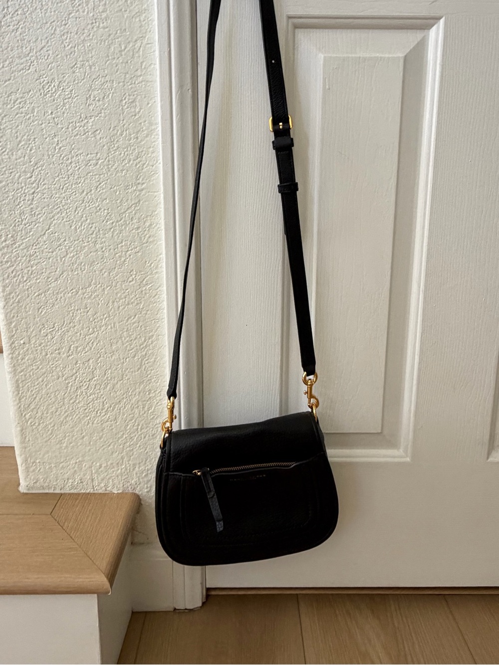 Marc Jacobs Black Leather Crossbody with Gold-Tone Hardware